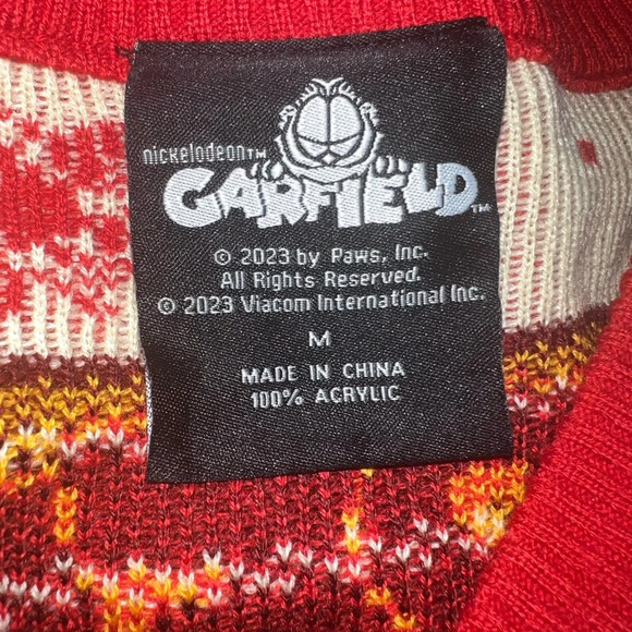 Garfield Ugly Christmas Sweater Cardigan  Odie Dog Cat Red Santa Holiday Sz Med - Picture 3 of 3
